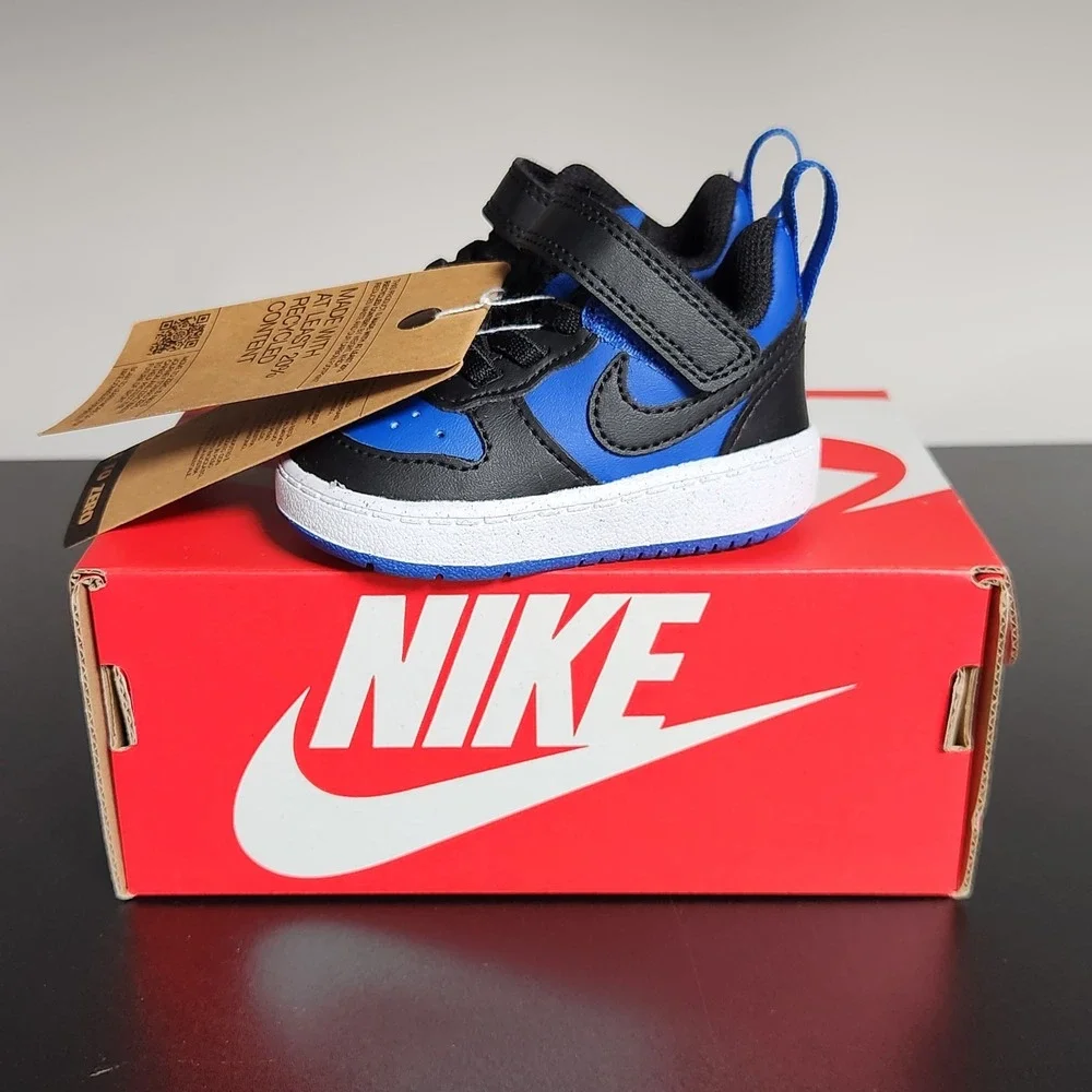 Nike Court Shoes Size 2C Black Blue Borough Low Recraft (TD) Sneakers NEW